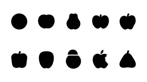 Assorted apple fruit silhouettes in black on white. Stock Illustration