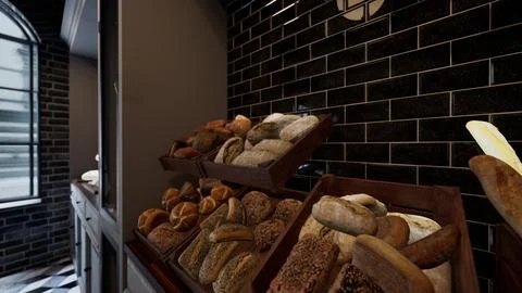 Assorted Array of Bread in Display Case Stock Illustration
