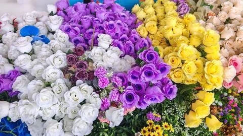 Assorted Artificial Roses and Flowers Stock Photos