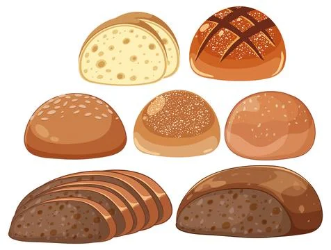Assorted Artisan Bread Loaves and Slices Vector Illustration Illustrazione stock