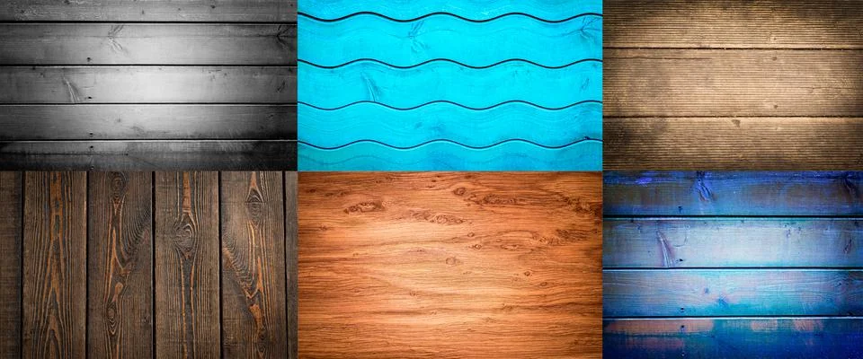 Assorted assorted six different colors wooden texture Stock Photos