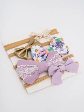 Assorted baby headbands with bows flat lay Stock Photos