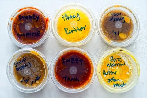 Assorted bbq dipping sauces Stock Photos