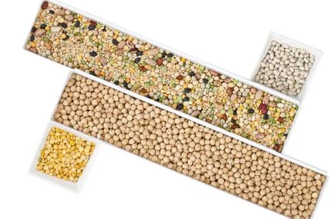 Assorted beans in different rectangular boxes Stock Photos