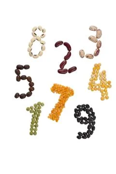 Assorted beans forming numbers Stock Photos