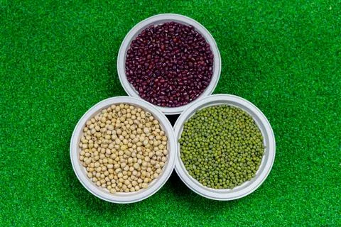 Assorted beans ingredients mung red beans and soybean for cooking Stock-Fotos