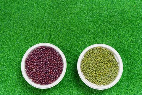Assorted beans ingredients mung red beans and soybean for cooking Stock Photos