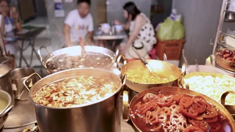 Assorted Beans in Syrup at Bangkok Chinatown Street Food Stall Stock Footage 317154177