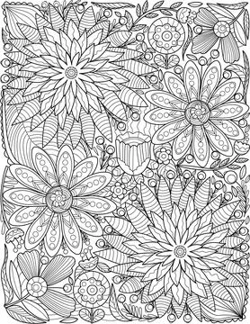 Assorted Beautiful Flowers Pattern Drawing Is Growing In The Garden Surrounded Stock Illustration