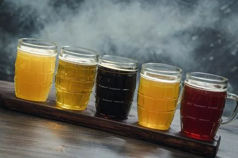 Assorted beer set ready for tasting Fotos de archivo