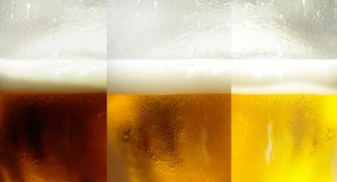 Assorted Beers with three main types of beer - classic light, white and dark Stock Photos