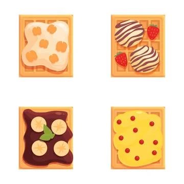 Assorted belgian waffles toppings set Stock Illustration