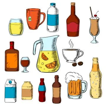 Assorted beverages, alcohol and drinks Stock Illustration