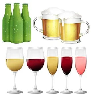 Assorted Beverages: Beer and Wine Stock Illustration