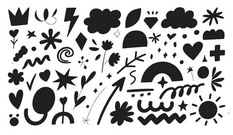 Assorted black and white doodle vector elements Stock Illustration