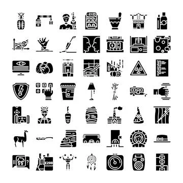 Assorted black and white glyph icons set Stock Illustration