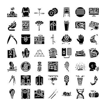 Assorted black glyph icons set collection Stock Illustration