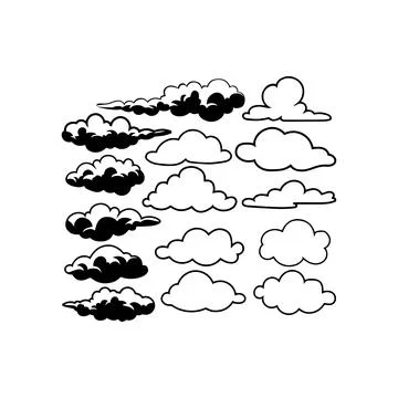 Assorted Black Silhouette Cloud Designs.. Vector icon. 스톡 일러스트