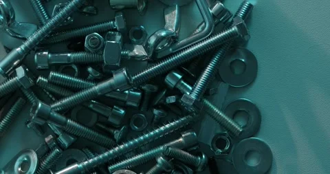 Assorted Bolts and Washers with Cool Lighting Stock Footage 293684648