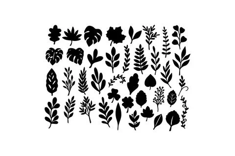 Assorted Botanical Leaf Silhouettes Collection. Vector icon. Stock Illustration