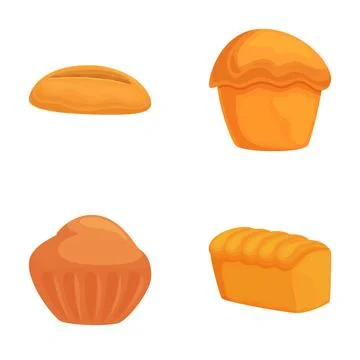Assorted bread and pastry icons set Stock Illustration