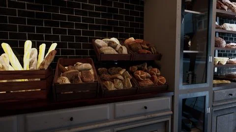 Assorted Bread Display in a Bakery Stock Illustration