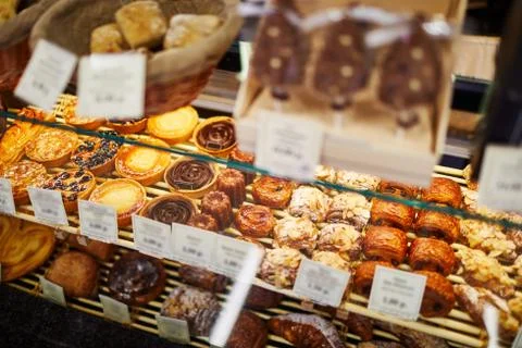 Assorted bread displayed in the Bakery Shop Stock Photos