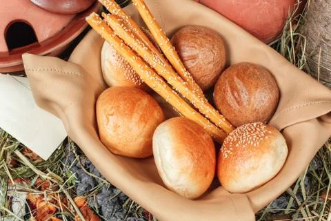 Assorted bread from home-made buns Stock Photos
