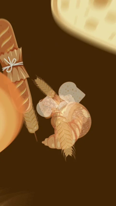 Assorted Bread Loaves and Slices Rotating on Brown Background Stock Footage 313111661