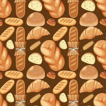 Assorted Bread Pattern on Brown Background Illustrazione stock
