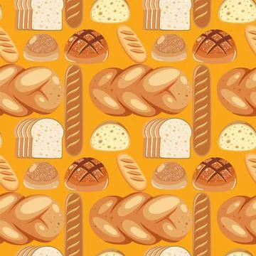 Assorted Bread Pattern on Orange Background Illustrazione stock