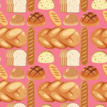 Assorted Bread Pattern on Pink Background 스톡 일러스트