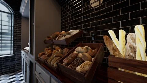 Assorted Bread Types Displayed in Well-Stocked Case Stock Illustration