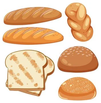 Assorted Bread Types Vector Illustration on White Background 스톡 일러스트