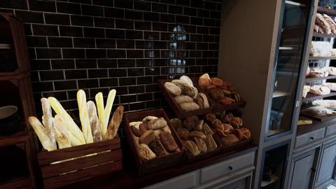 Assorted Breads and Pastries on Display at a Bakery Stock Illustration