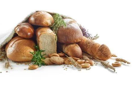 Assorted breads isolated on white Stock Photos