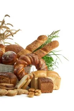 Assorted breads isolated on white Stock Photos