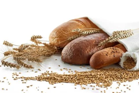 Assorted breads isolated on white Stock Photos
