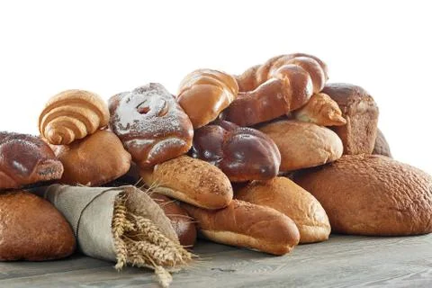 Assorted breads isolated on white Stock Photos