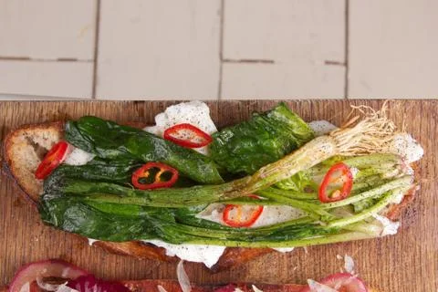 Assorted bruschetta with various toppings. Appetizing bruschetta. Stock Photos