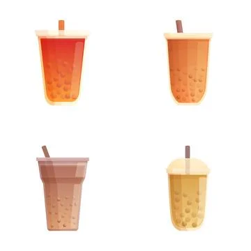 Assorted bubble tea drinks collection Stock Illustration