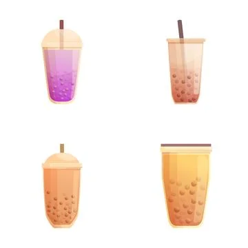 Assorted bubble tea drinks set Stock Illustration