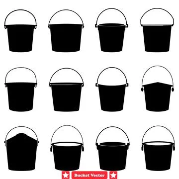 Assorted Bucket Vector Silhouette Set Versatile Collection for Creative Pro.. Stock Illustration