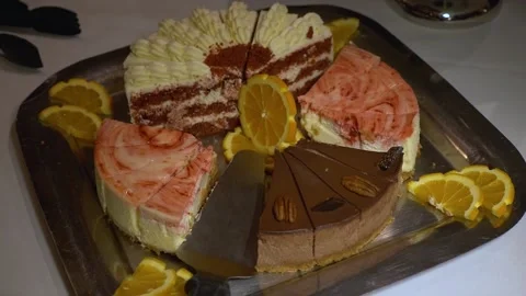 Assorted cake on a tray. Видео 149075731
