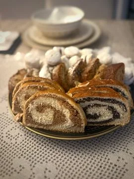 Assorted cakes displayed on table Stock-Fotos