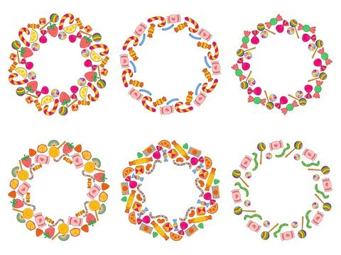 Assorted candy round frame set イラスト素材