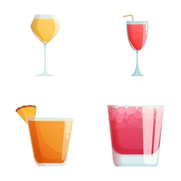 Assorted cartoon beverage glasses set Stock Illustration