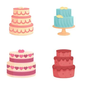Assorted cartoon celebration cakes collection Stock Illustration