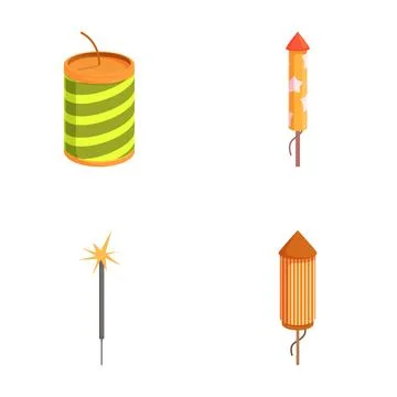 Assorted cartoon fireworks and explosives set Stock Illustration