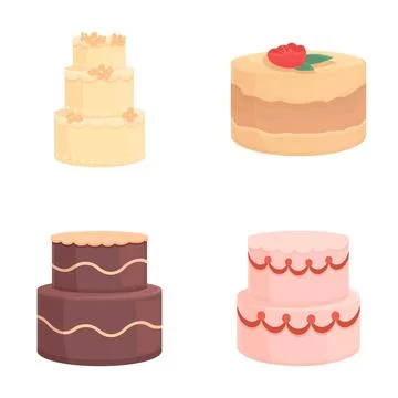 Assorted cartoon wedding cakes set Stock Illustration